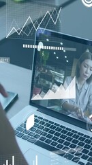 Poster - Animation of graphs, loading circles and bars, diverse coworkers discussing reports on video call