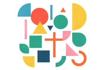 Poster - Vibrant geometric shapes are forming an abstract composition on a transparent background, ideal for creative projects