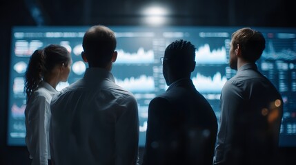 Poster - Team reviewing production KPIs on a digital dashboard
