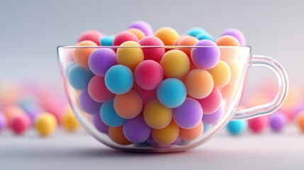 Colorful spheres in a transparent cup.