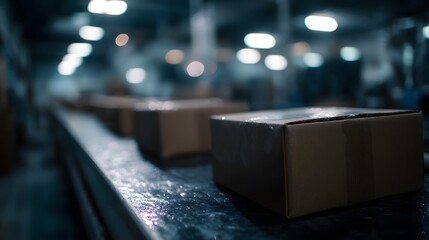 Poster - Packaging department sealing boxes for shipping with dispatch lighting and sharp focus