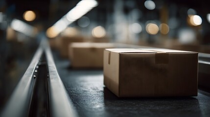 Poster - Stacked cardboard boxes in a packaging and dispatch area with focused lighting