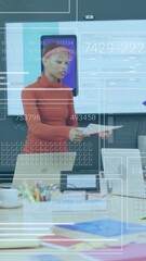 Poster - Animation of financial data processing over diverse business people in office