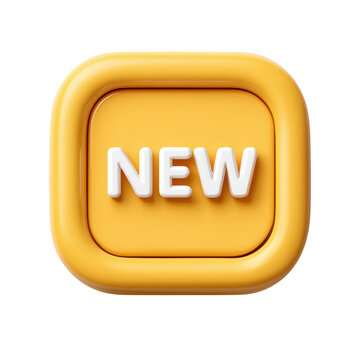 Modern 3d rendered yellow new button against a white background with rounded corners