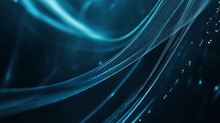 Fototapete - Abstract blue technology background with line waves and digital connections flowing in the dark