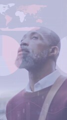 Poster - Animation of diagrams and data processing over african american man walking in city
