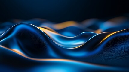 Fototapete - Abstract blue and gold fractal waves with dynamic curves and a blurred background