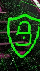 Poster - Animation of data processing and padlock icon over dark background
