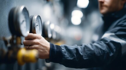 Poster - Engineer inspecting pressure and temperature gauges in an industrial control room