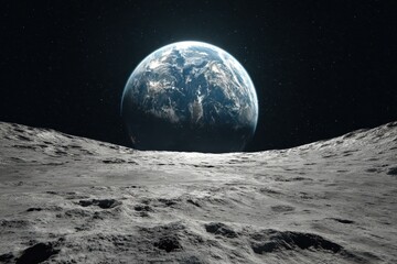 Wall Mural - Barren Earth: Planet Viewed from Moon's Surface, Expansive Copy Space for Exploration Themes