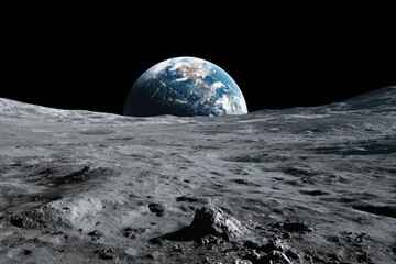 Wall Mural - Vast Void of Empty Earth: Planet Earth Viewed from the Moon's Surface with Expansive Copy Space for Exploration