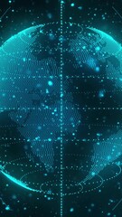 Poster - Rotating digital globe with data points and lines, futuristic network animation