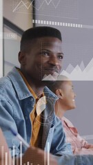 Poster - Animation of financial data processing over diverse business people in office
