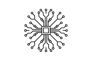 Fototapete - Abstract Circuit Board Design with Radial Symmetry Depicting Technological Connectivity and Data Flow in a Clean Minimalist Style Ideal for Digital Backgrounds and Tech Related