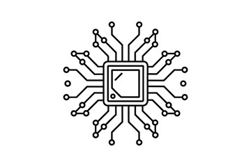 Fototapete - Simple Line Art Illustration of a Microchip or CPU Representing Technology Computing and Electronics Isolated on a White Background for Easy Use in Design Projects
