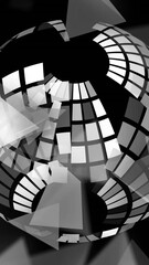 Fototapete - Animation of globe over white shapes on black background