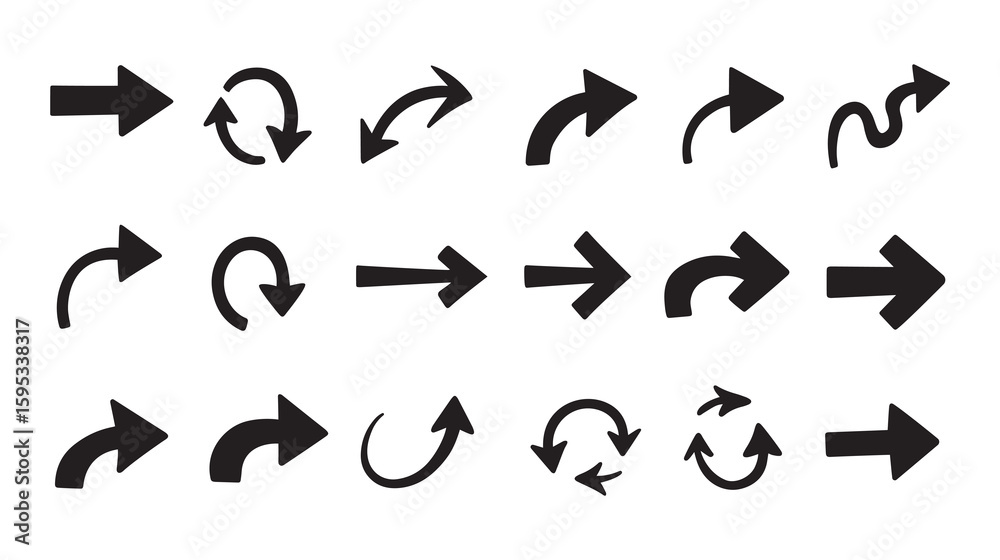 Way Finding Icon Circular Diverse Arrow Collection Simple Black Directional Icons Pointing Right ...