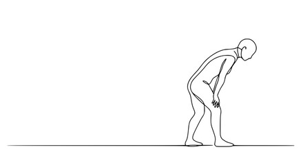 Poster - Single line outline vector of a person bending forward in thought  