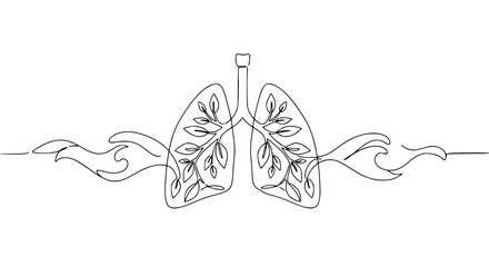 Aufkleber - Simple line art illustration of lungs with leaf motifs  