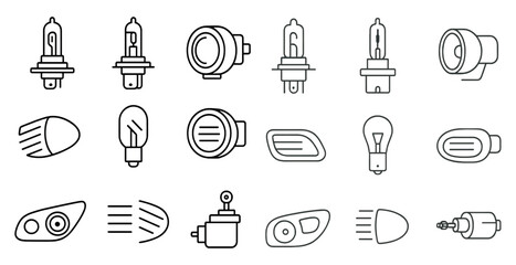 Poster - The image is a collection of various car parts and accessories, including headlights, taillights, brake lights, and turn signals. The parts are all drawn in a simple, stylized manner