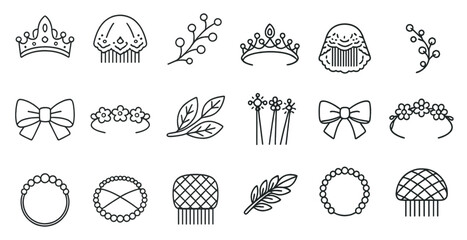 Poster - Collection of various headpieces and accessories, including bows, crowns, and flowers. Concept of elegance and sophistication, with the various headpieces