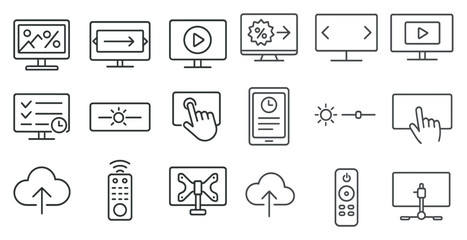 Poster - Set of icons for various electronic devices, including a remote control, a tablet, and a TV