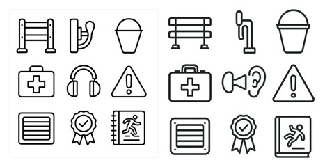 Poster - Set of icons for various items, including a book, a bucket, a suitcase, and a first aid kit