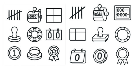 Poster - Collection of various symbols and icons, including a clock, a calculator, and a star. Scene is one of organization and productivity, as these symbols are often used to represent time, numbers