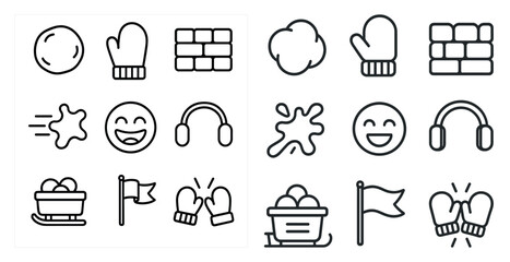 Poster - Set of icons for winter sports and activities. The icons include a snowflake, a brick wall, a hat, a glove, a flag, a snowboard, a slalom course, a snowman, a snowflake