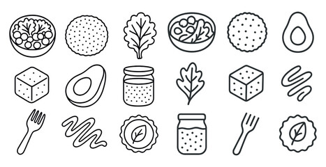 Poster - Collection of food items including a fork, a knife, a bowl, a jar, and a piece of avocado
