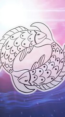Wall Mural - Animation of pisces star sign over sun shining and stars on night pink to blue sky