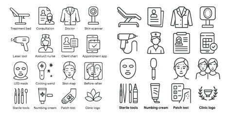 Leinwandbilder - Set of medical icons including a stethoscope, a syringe, a doctor, a nurse, a hospital bed, a hospital sign, a hospital clock, a hospital gown, a hospital chair, a hospital bed, a hospital bed, a