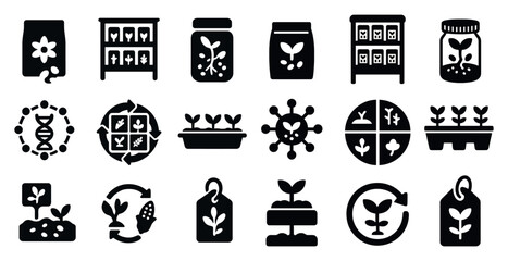 Leinwandbilder - Collection of plant-related icons, including a seed, a plant, and a plant pot. These icons represent various aspects of gardening and plant care, such as planting, growing, and nurturing plants
