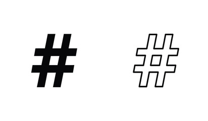 Aufkleber - Hashtag Symbol in Solid Black and Outline Style on White Background