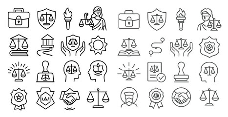 Leinwandbilder - Collection of symbols representing the legal system, such as a gavel, a book, a pen, and a shield. These icons convey the importance of justice and the role of the law in society