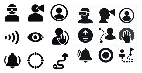 Leinwandbilder - Set of icons for a computer game. The icons include a person with a headset, a person with a camera, a person with a hand on a button, and a person with a hand on a microphone