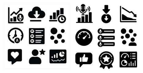 Leinwandbilder - Collection of icons, including a clock, a microphone, and a star. The icons are arranged in two rows, with the top row featuring a variety of icons and the bottom row featuring a star icon