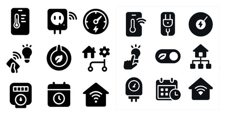 Fototapete - Collection of icons for home appliances and devices. The icons include a clock, a light switch, a thermostat, and a calendar
