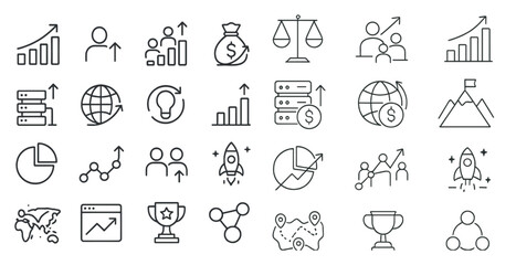 Poster - Collection of icons that represent various concepts such as money, success, and achievement. The icons are all in a simple, minimalist style and are arranged in a grid