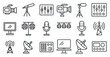 © Olha - Set of icons for various electronic equipment, including a camera, microphone, and computer monitor. The icons are arranged in a grid, with some overlapping and others standing alone