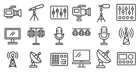 Poster - Set of icons for various electronic equipment, including a camera, microphone, and computer monitor. The icons are arranged in a grid, with some overlapping and others standing alone