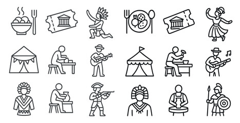 Poster - Series of icons depicting various activities and events, including a man playing guitar, a man playing drums, and a man playing a trumpet
