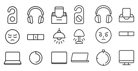 Poster - Collection of icons for various electronic devices and accessories. The icons include a laptop, a mouse, a keyboard, a cell phone, a tablet, a computer monitor, a keyboard, a mouse, a laptop