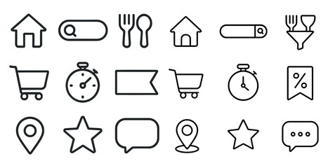 Poster - Collection of icons including a star, a shopping cart, a clock, and a house. The icons are all in black and white