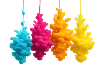 Poster - Colorful ink clouds falling and mixing in water, isolated on transparent background, creating abstract shapes and patterns