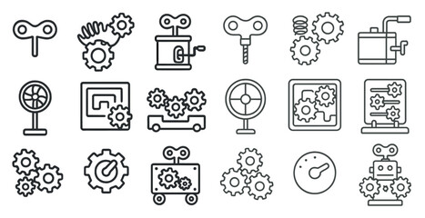 Poster - Set of mechanical gears and other objects are shown in a black and white style. The gears are arranged in various sizes and orientations, with some of them being connected to each other