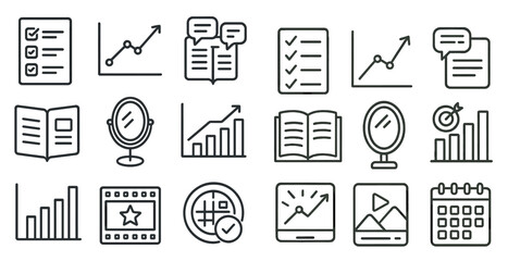 Poster - Set of icons for a calendar, book, mirror, and other items. The icons are all in black and white