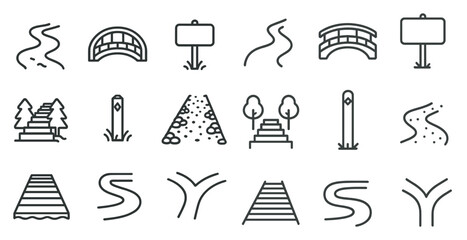 Poster - Series of icons depicting various types of roads and bridges. The icons include a sign, a bridge, a road, and a tree