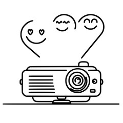 Poster - Projector displaying happy emoticons in single line outline vector design  