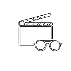 Aufkleber - Film clapperboard with sunglasses in single line outline vector style  